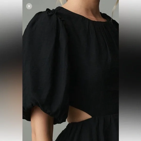 Moon River Black Puff Sleeve Mini Dress - Picture 3 of 4